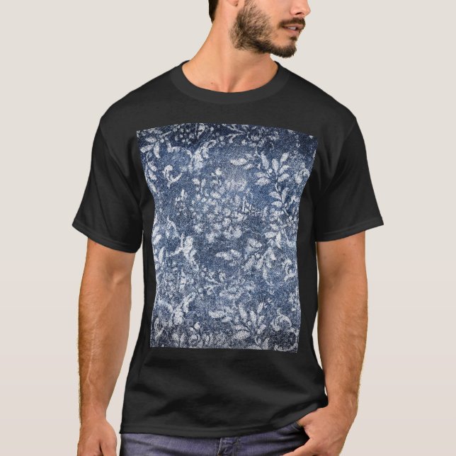 T-shirt Denim floral défraîchi : Arrière - plan texturé gr (Devant)
