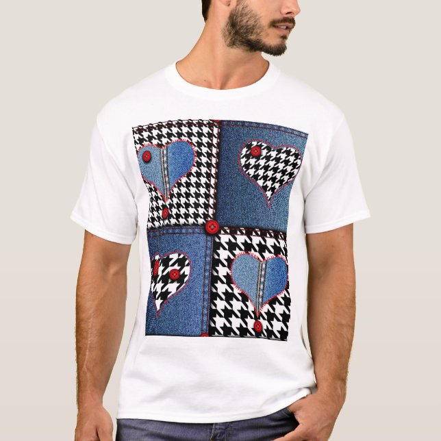 T-shirt Denim Patchwork : Motif en tissu transparent (Devant)