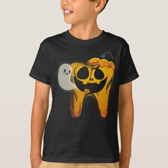 T-shirt Dental Halloween Citrouille Dot Ghost (Devant)