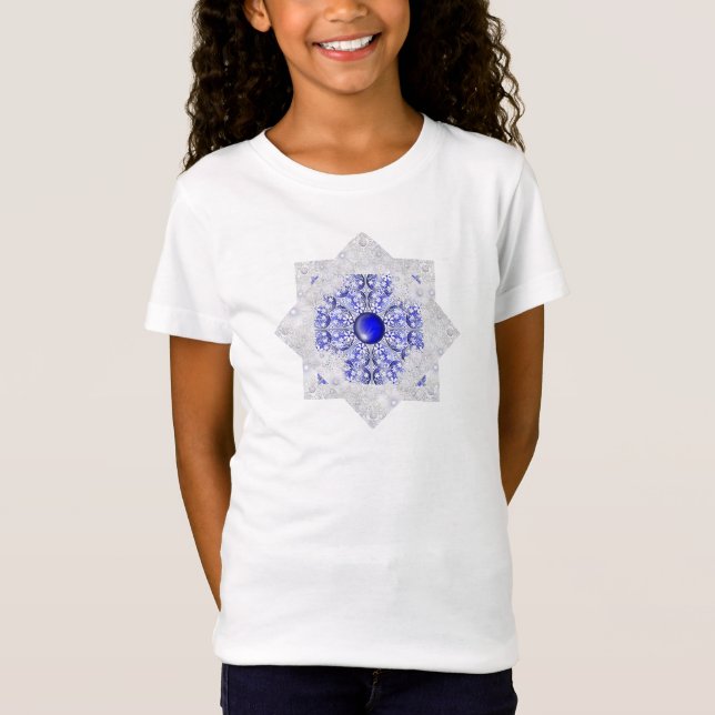 T-Shirt Dentelle en céramique Bleu de Grèce & flocon de ne (Devant)