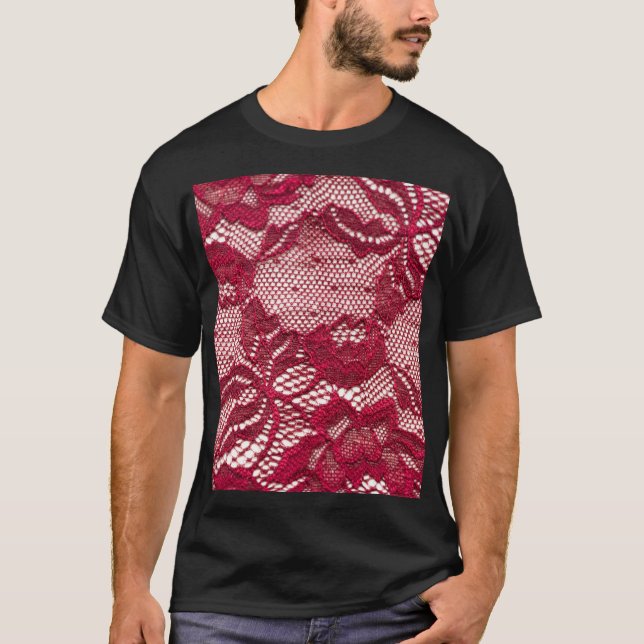 T-shirt Dentelle rouge : textile jacquard élastique. (Devant)