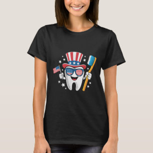 T-shirt Dentiste Dent Dentaire Drapeau Américain Drôle 4 J