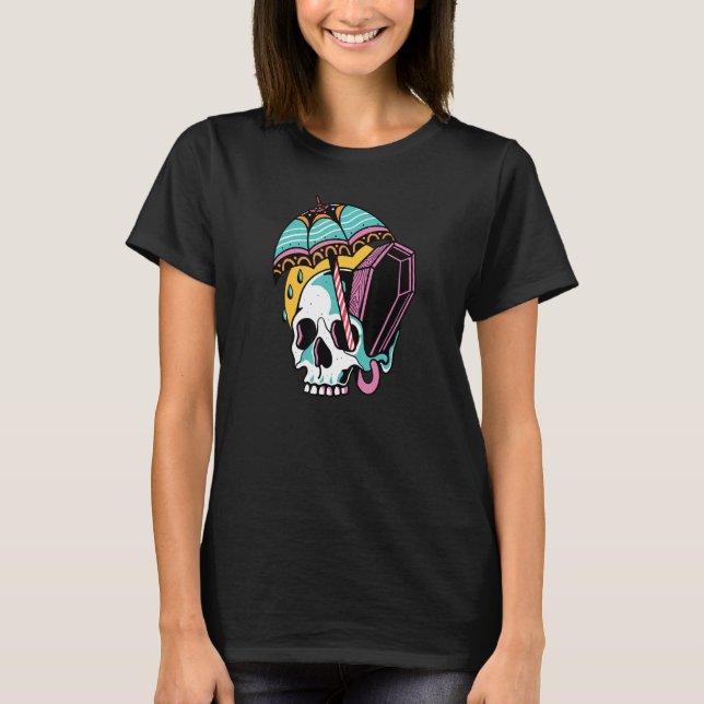 T-shirt Déplaisant Halloween Crâne Umbrella Coffin Melanch (Devant)