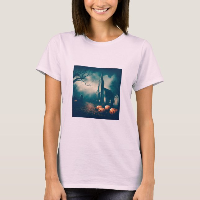 T-shirt Déplaisant Halloween Graveyard conception rustique (Devant)