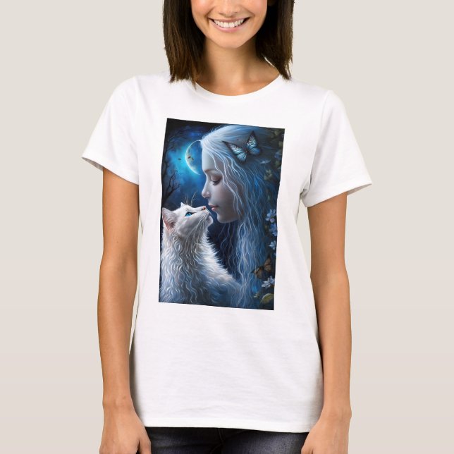 T - Shirt der Frau Fairy Queen mit Katze (Vorderseite)