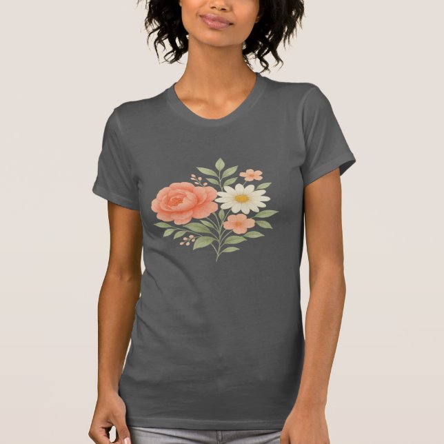 T - Shirt der Frau mit Blumen - Elegante Pastel-Bl (Vorderseite)