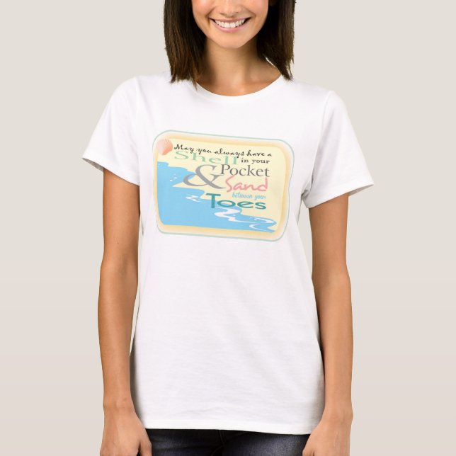 T - Shirt der Frau mit Strandangebot (Vorderseite)