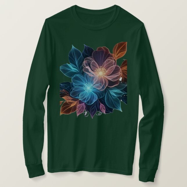 T - Shirt der Frauen mit langen Ärmeln mit Blume. (Design vorne)