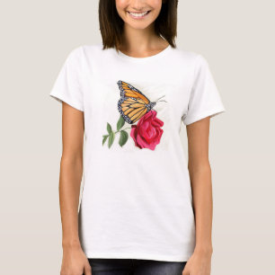 T - Shirt der Frauen mit Monarch Butterfly auf Rot
