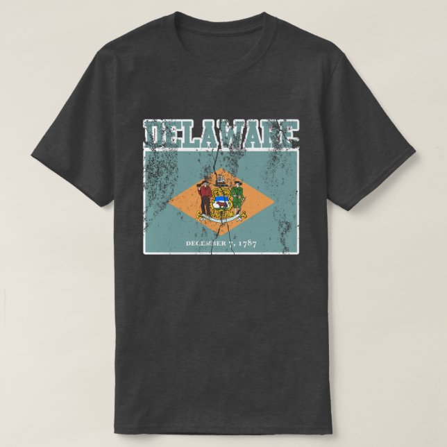 T - Shirt der Staatsflagge Delaware (Distressed) (Design vorne)