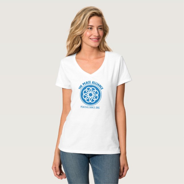 T - Shirt der V-Hals der Friedensbündnis-Frauen (Vorderseite Vollansicht)