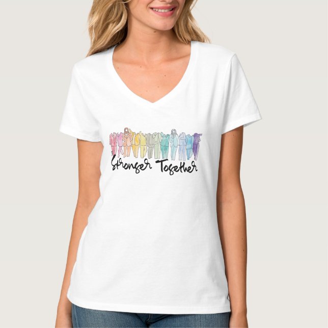 T-Shirt der V-Hals der stärkeren zusammen Frauen (Vorderseite)