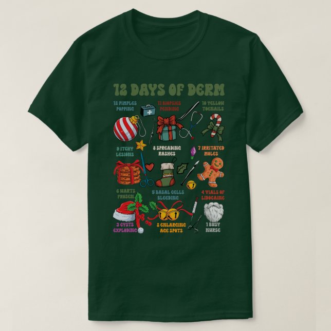 T-shirt Dermatologie Infirmière Joyeux Noël 12 Jours De De (Design devant)