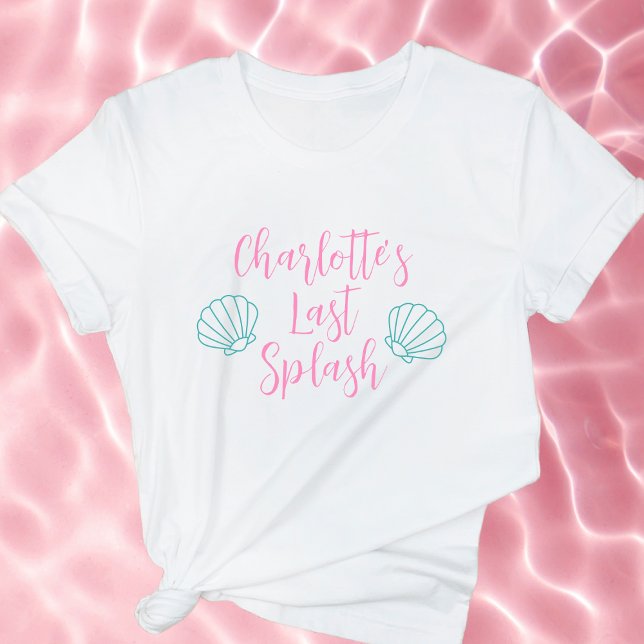 T-shirt Dernière Éclaboussure Tropicale Plage Coquillage E (last splash bachelorette party shirt shell beach ocean pink turquoise)