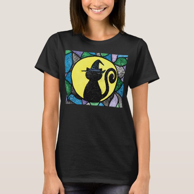 T - Shirt des befleckten Glases der Hexe-Katze (Vorderseite)