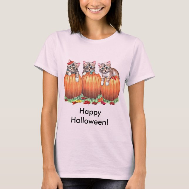 T-shirt Des chatons en Citrouille pour Halloween (Devant)