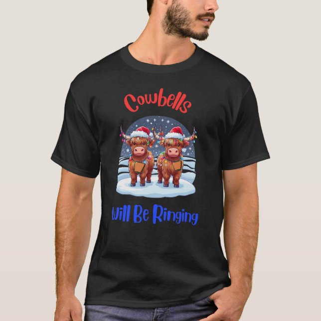 T-shirt Des Cowbells Sonneront Noël Highland Cows (Devant)