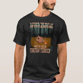 T-shirt Des Filles En Camping Avec Son Chien Tibétain Terr