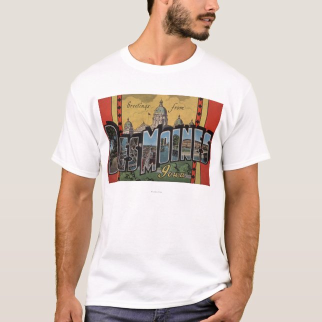 T-shirt Des Moines, Iowa - grandes scènes de lettre (Devant)