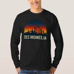 T-shirt Des Moines Iowa Skyline Ville de coucher de sole