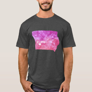 T-shirt Des Moines Iowa State home USA Carte aquarelle ros