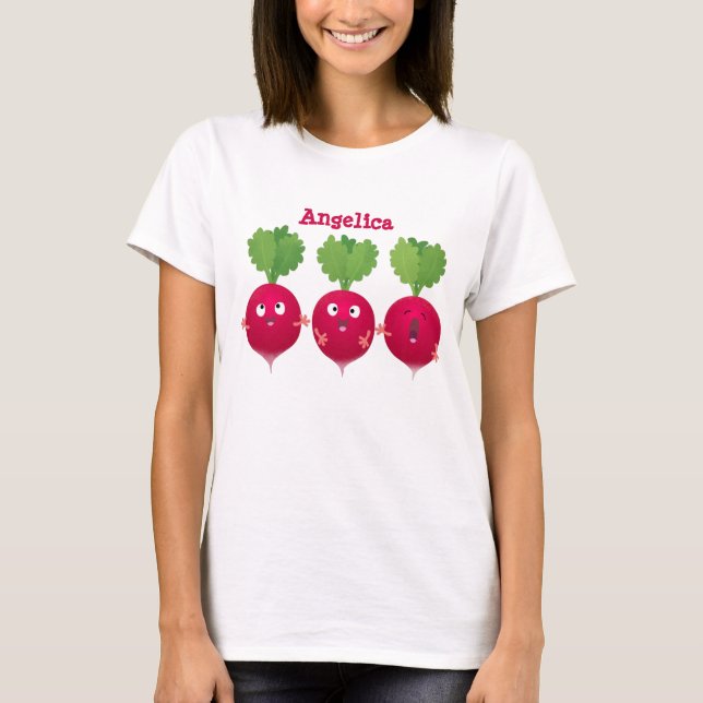 T-shirt Des radis mignons chantant des légumes de dessin a (Devant)