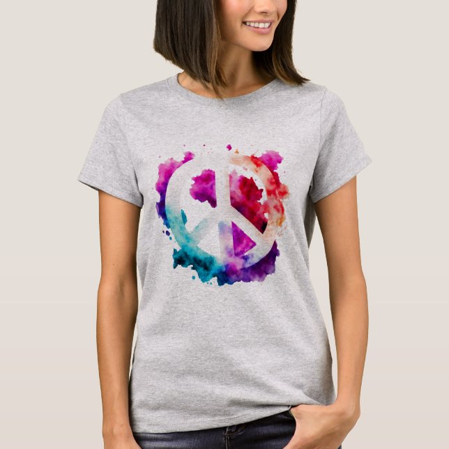T - Shirt des Wasserfarben-Friedenssymbols (Vorderseite)