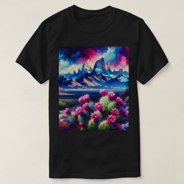 T-shirt Desert Mountains Blooming Cactus Unisex (Design devant)