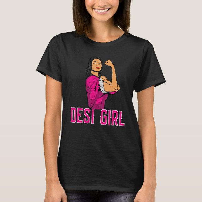 T-shirt Desi Girl Bollywood femmes fille cheveux noirs (Devant)