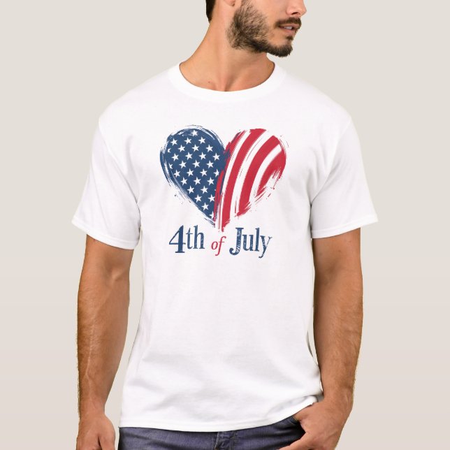 T-shirt Design 4 juillet en forme de coeur (Devant)