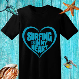 T-shirt Design bleu "Surf est dans mon coeur"