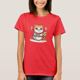 T-Shirt Design Chat Ramen Mangeant des Nouilles