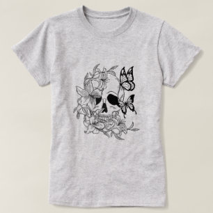 T-shirt Design crâne et papillon avec éléments floraux
