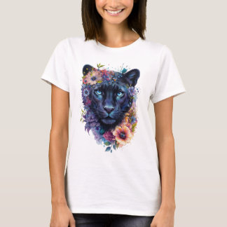 T-shirt Design d'art de panthère florale | Panthère noire 