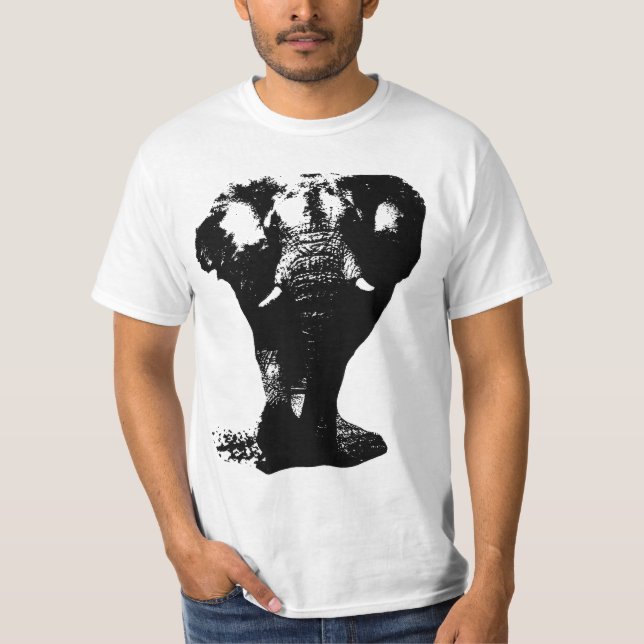 T-shirt Design d'art pop Eléphant Noir & Blanc (Devant)