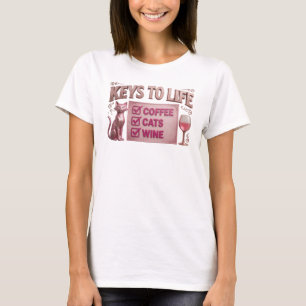 T-shirt Design d'art rose élégant CAFE PUIS VIN