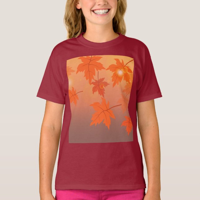 T-shirt Design d'automne avec feuilles d'érable et effet b (Devant)