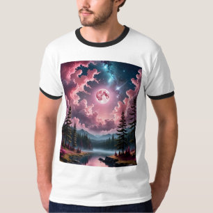 T-shirt Design de chemise en forêt de lune rose enchantée