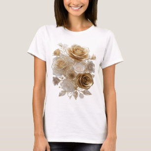 T-shirt Design de chemise Modern Silver GOLDEN ROSES