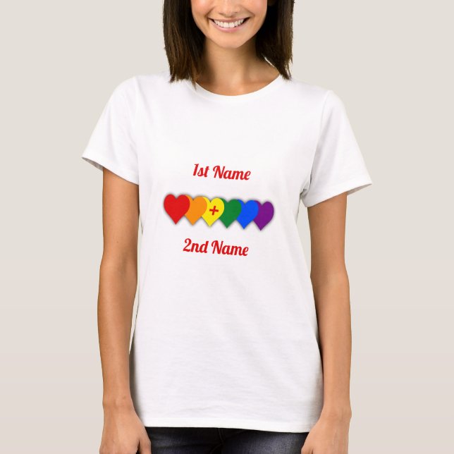 T-shirt Design de fierté LGBT avec les coeurs/un couple (Devant)