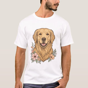 T-shirt Design de gravure vintage floral Golden Retriever_
