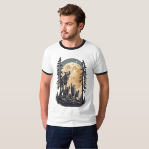 T-shirt Design de la famille de loups sur la Lune,