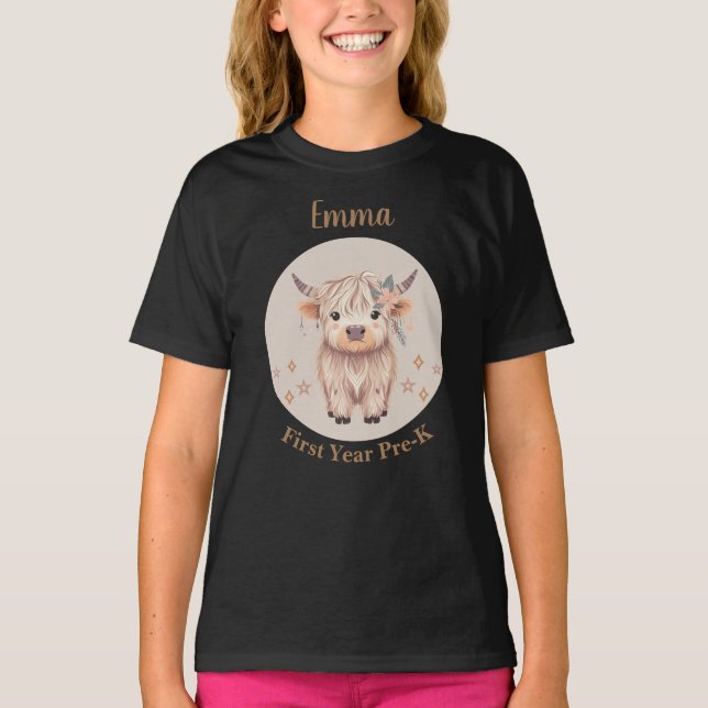 T-shirt Design de vaches Highland pour filles (Devant)