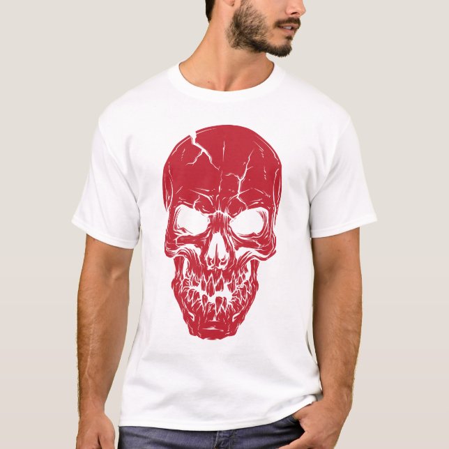 T-shirt Design d'horreur crâne rouge, oeuvre gothique Dépl (Devant)