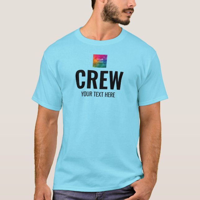 T-shirt Design du logo avant de l'équipage Mens Blue Horiz (Devant)