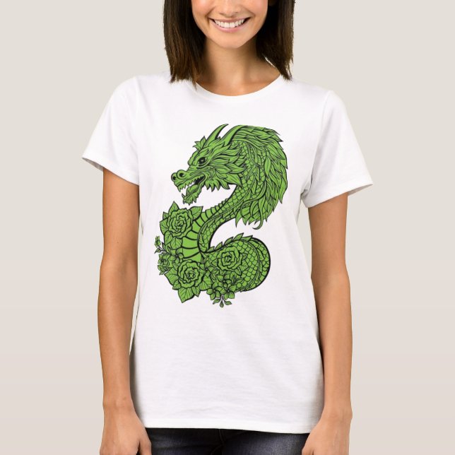 t-shirt design en bois vert dragon (Devant)