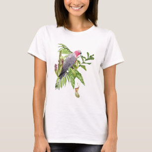 T-shirt Design été avec perroquet rose, tropical.