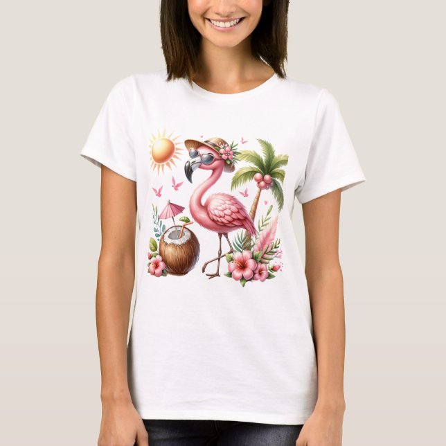 T-shirt Design Flamant rose Rose Sur Vêtements Dames (Devant)