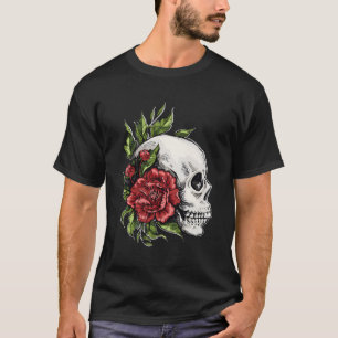 T-shirt Design Fleur Extraordinaire Avec Crâne Et Rose