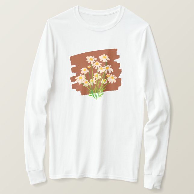 T-shirt Design floral rustique sur arrière - plan brun (Design devant)
